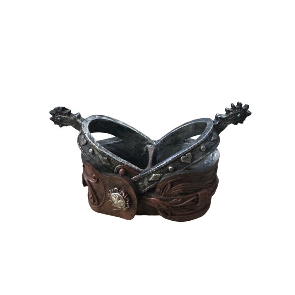 Salt and Pepper Shaker Holder Western Spurs Pewter Country Kitchen Dining - Picture 6 of 6